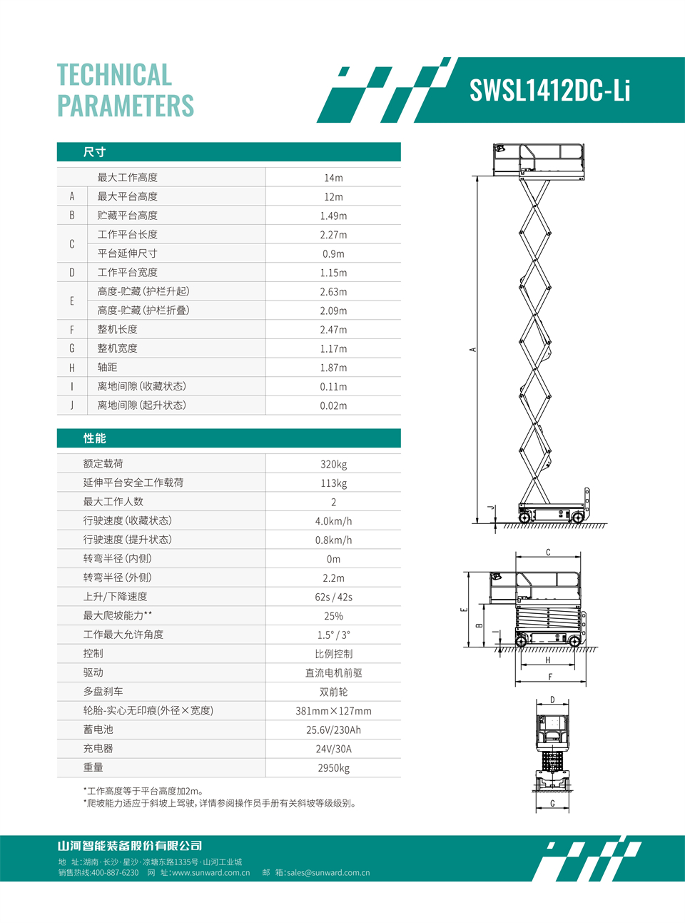 SWSL1412DC Li 電動(dòng)電驅(qū)剪叉式高空作業(yè)平臺(tái)